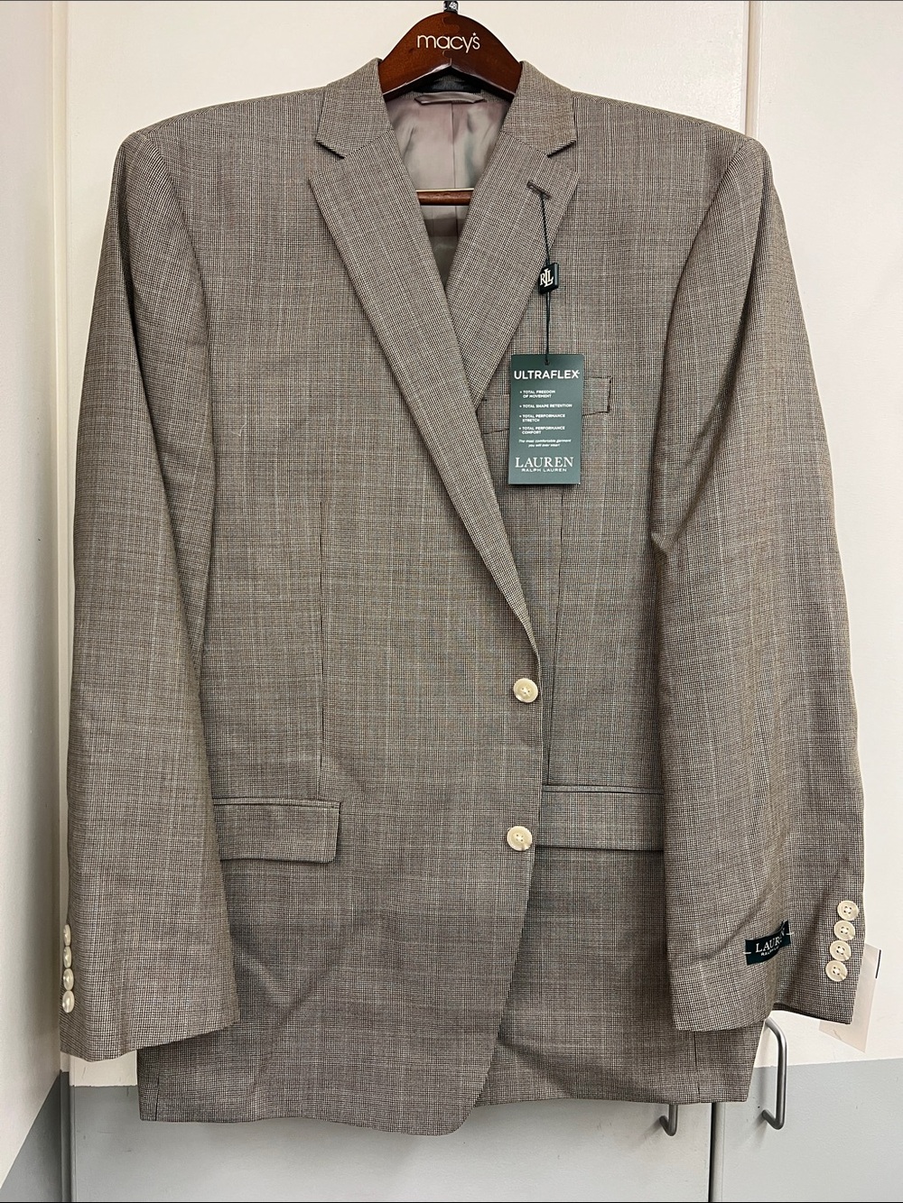 Ralph Lauren Lexington Silk Wool Men's Brown Windowpane Sport Coat Blazer Jacket